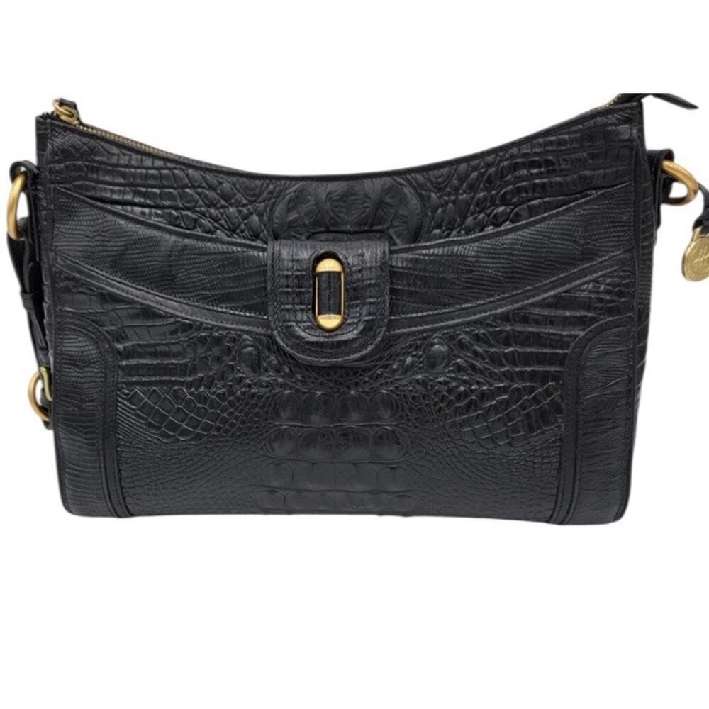Brahmin Collection Esme Lizard Crocodile-Embossed Leather Shoulder Bag Black - Picture 6 of 15